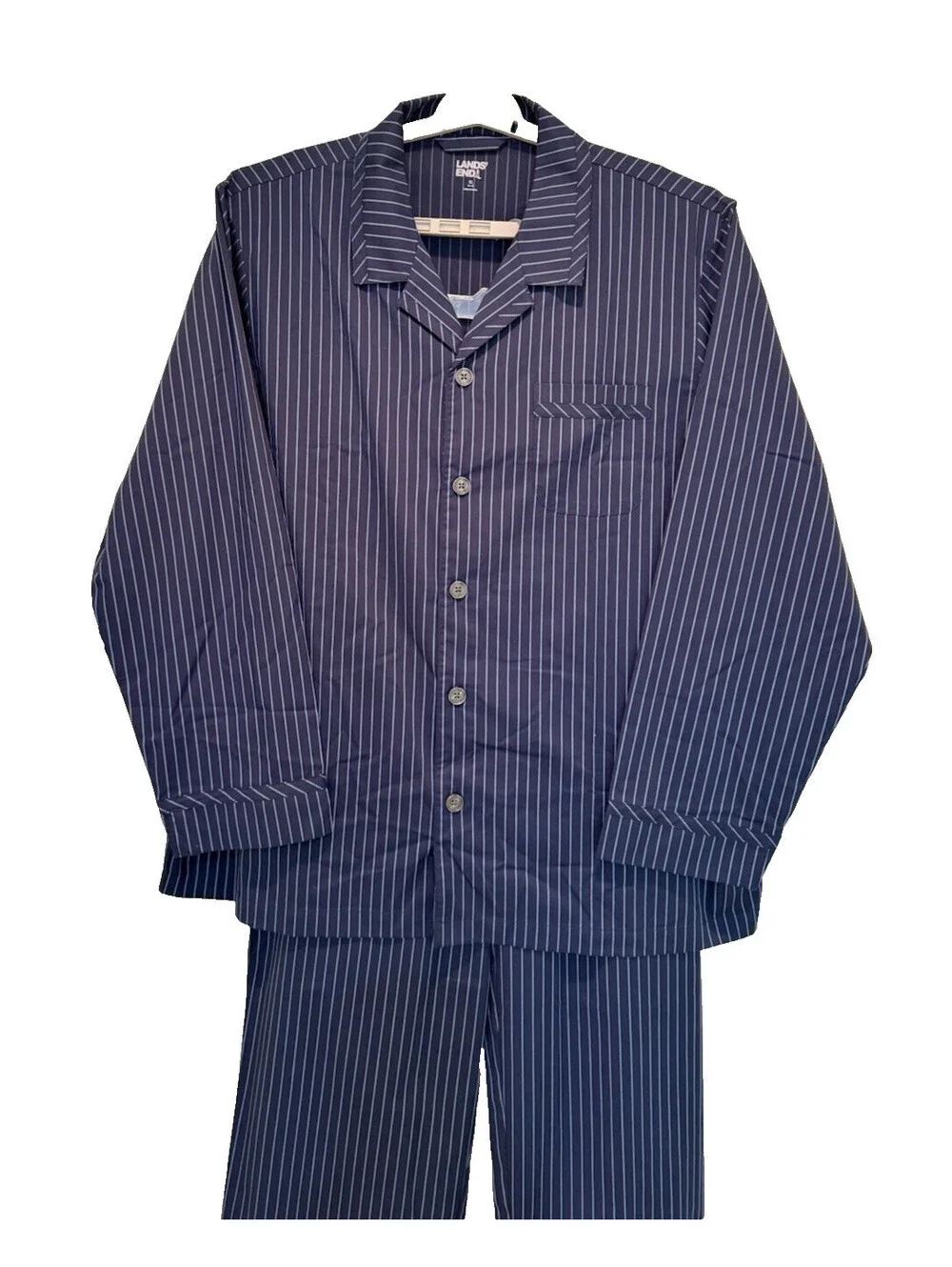 Lands' End Men's Navy Blue Striped Woven Bottom Pants Sleep Pajama Set Size XL